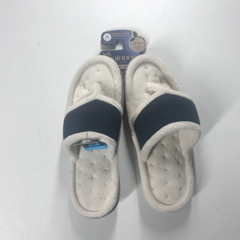 Isotoner Womens‎ Size Large 8.5-9 Memory Foam Comfort Slippers Black Cream NEW